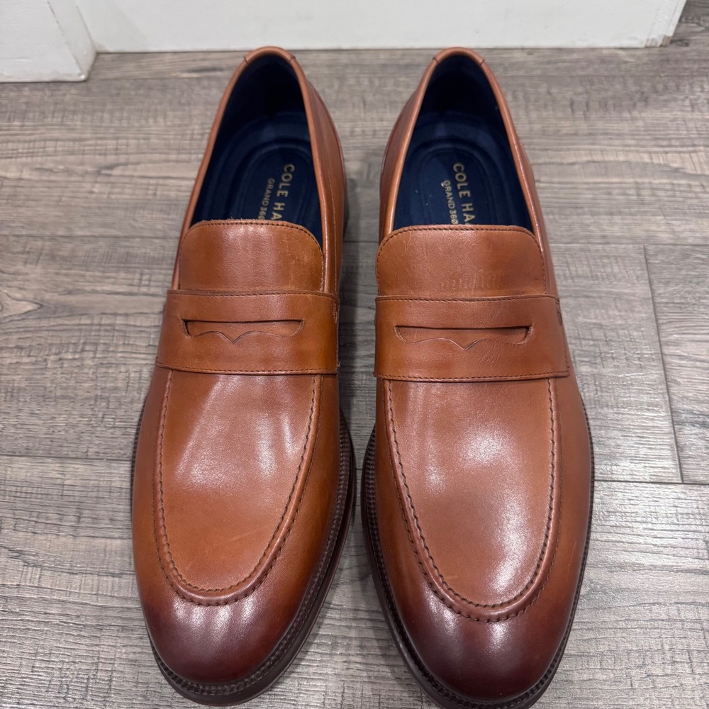 Cole Haan Mens Grand Ambition Penny Loafer British Tan Leather Dress Shoes 13M
